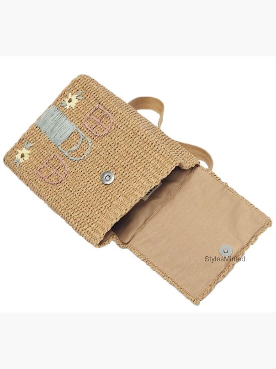 Handwoven Straw Backpack with Floral Embroidery Cute House Design Beach Style main image 6